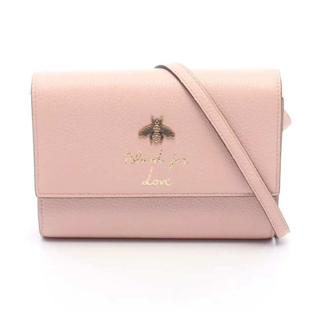 Gucci Animalier Bee Shoulder Bag Leather Pink
